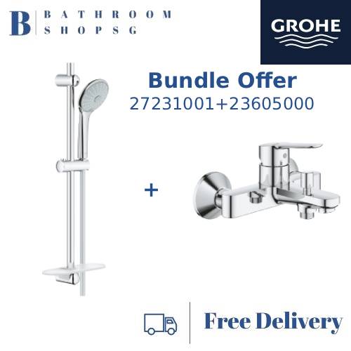 Grohe 27231001 Euphoria 110 Shower Rail Set 3 Sprays Bundle with BauEdge Wall Mount Bath Shower Mixer 23605000