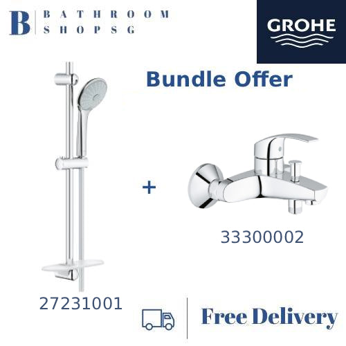 Grohe 27231001 Euphoria 110 Shower Rail Set 3 Sprays Bundle with Eurosmart Wall mount Bath Mixer 33300002