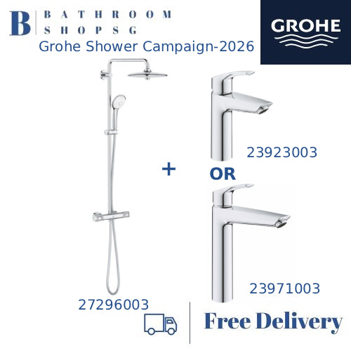 [Shower Campaign-2026] Grohe Euphoria 260 Rainshower System Thermostatic Shower Mixer 27296003 with Free Eurosmart Basin Mixer