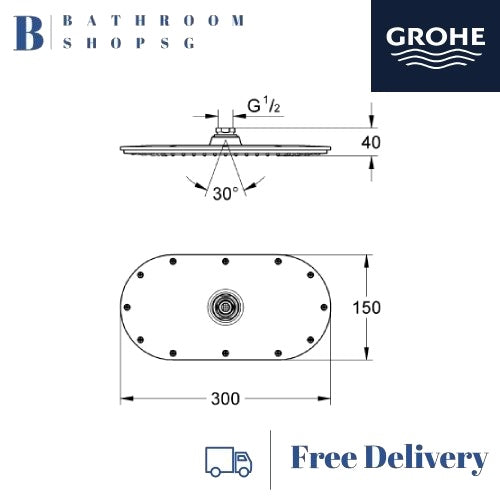 Grohe Rainshower Veris 300 Head Shower 1 Spray 27470000 | Grohe Overhead Shower