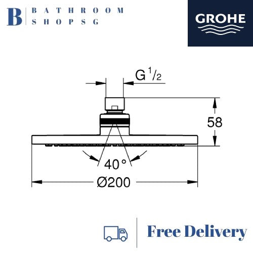 Grohe NTempesta Cosmopolitan 200 Rain Shower Head 27541001 | Overhead Shower