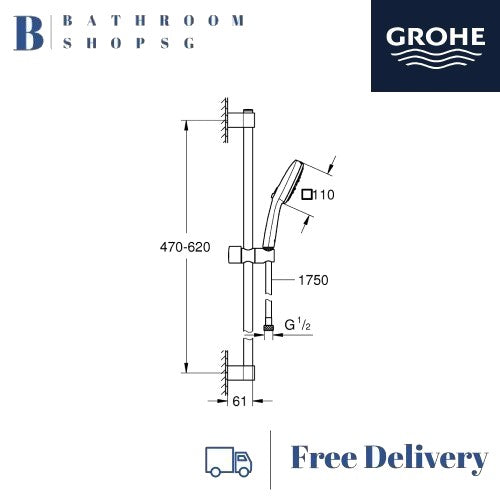 Grohe Tempesta Cube 110 Shower Rail Set 27579003 with Grohe Bath Shower Mixers Bundle Set