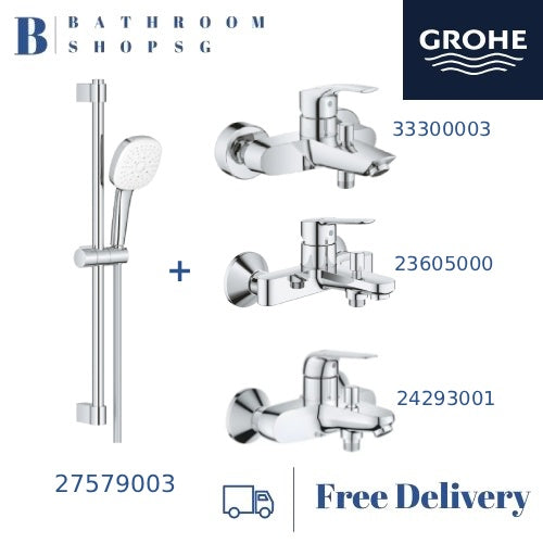 Grohe Tempesta Cube 110 Shower Rail Set 27579003 with Grohe Bath Shower Mixers Bundle Set