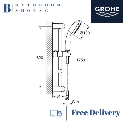 Grohe NTempesta 100 IV Shower Rail Set 600mm | Sliding Rail Set 27795001