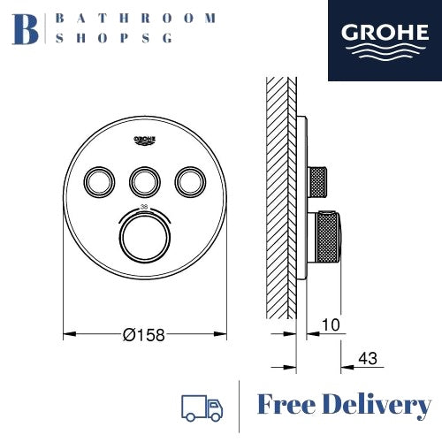 GROHE Grohtherm SmartControl Thermostat for 3-Way Concealed Shower Mixer Trimset 29121000