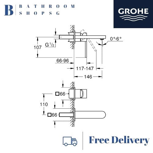 Grohe Plus 2-hole Conceal basin mixer M-Size | Grohe Wall Mount trimset 29303003