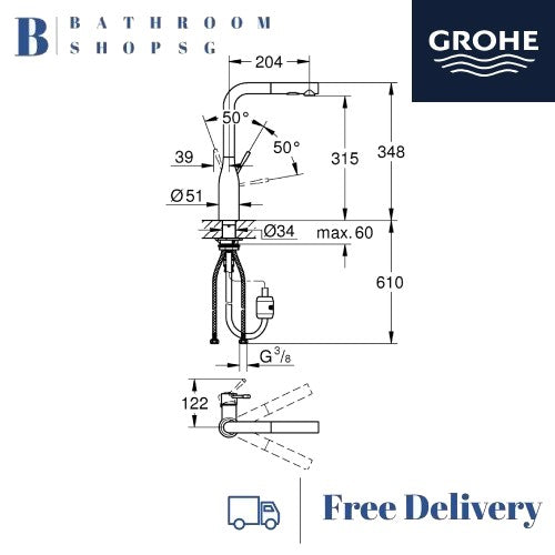 Grohe Essence High Spout Single-Lever Kitchen Sink Mixer 30270A00 Hard Graphite