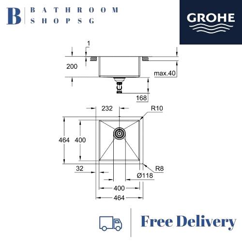 Grohe K700U Stainless Steel 45-S Undermount Single Bowl Kitchen Sink 31578SD1