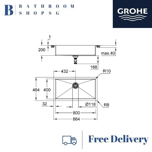 Grohe K700 Stainless Steel Top Mount Single Bowl Kitchen Sink 31580SD1 | Grohe Undermount Kitchen Sink