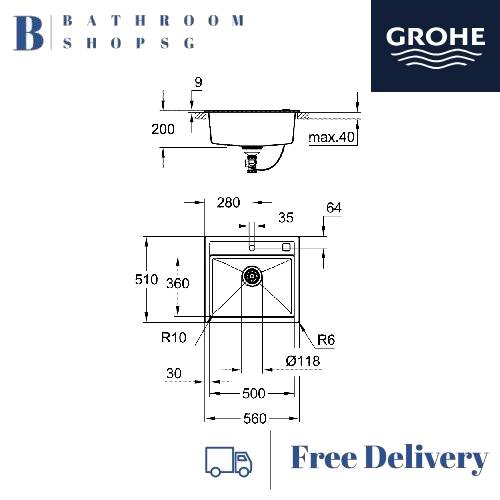 Grohe K700 Composite Sink 60-C Top Mount Single Bowl Kitchen Sink 31651AP0