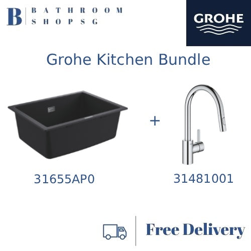 [Grohe Year-End Promo] K700U Undermount Kitchen Sink 31655AP0 with Grohe Kitchen Sink Mixers Bundle Set