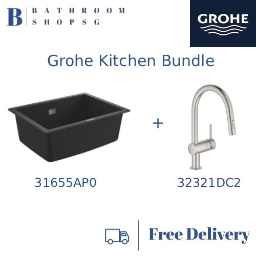 [Grohe Year-End Promo] K700U Undermount Kitchen Sink 31655AP0 with Grohe Kitchen Sink Mixers Bundle Set