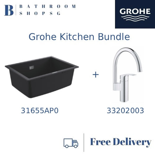 [Grohe Year-End Promo] K700U Undermount Kitchen Sink 31655AP0 with Grohe Kitchen Sink Mixers Bundle Set