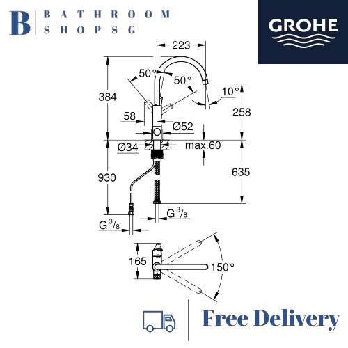 GROHE Blue Pure Eurosmart Single-lever Kitchen Sink Mixer 31722000 with Filter Starter Set 40438001