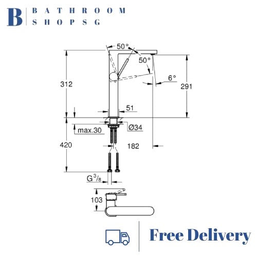 Grohe Plus Single-Lever Vessel Basin Mixer XL Size 32618003 | For Free Standing Basin