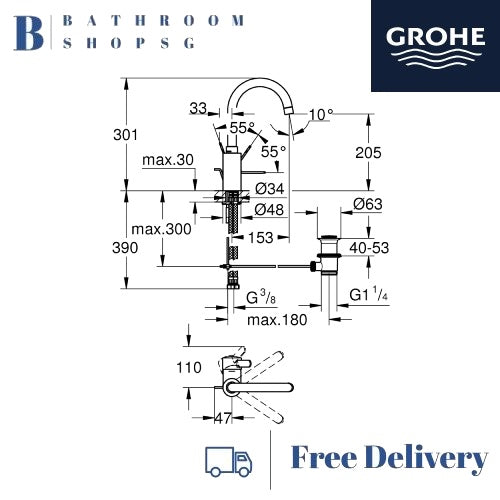 Grohe Eurosmart Cosmopolitan Single Lever Basin Mixer | Grohe High Spout Faucet 32830000
