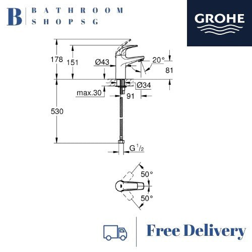 Grohe BauCurve Single-Lever Basin Mixer 32848000