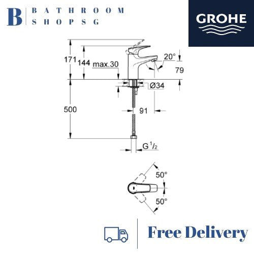 Grohe BauFlow Single-Lever Basin Mixer 32851000 | Bathroom Sink Tap