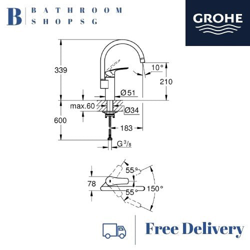 Grohe Eurosmart Single-Lever Kitchen Sink Mixer 33202003