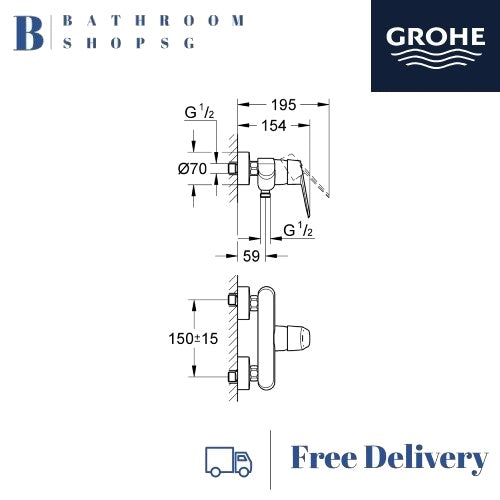 Grohe Eurodisc Cosmopolitan Single-lever Exposed Shower Mixer 33569002 Chrome