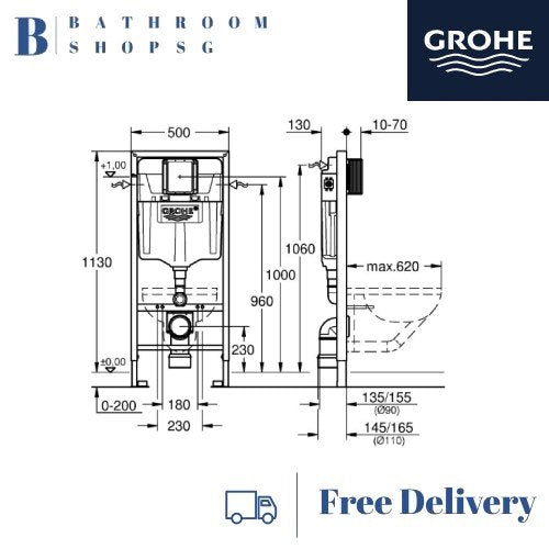 Grohe Rapid SL Element for WC 1.13 m installation height 38528001 |  Grohe Toilet Flushing Cistern