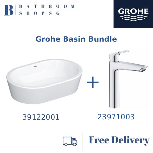 Grohe Eurocosmo Vessel Basin 60 Alpine White 39122001 Bundle with Grohe Eurosmart Vessel XL basin mixer 23971003
