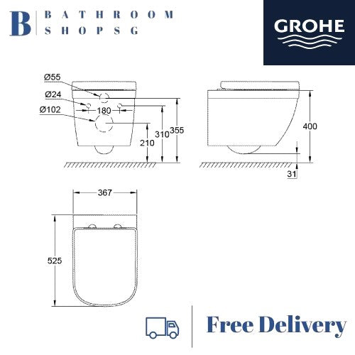 Grohe Eurosmart Wall Hung Toilet Bundle 39205000 | Grohe Rapid SL Wall Bracket Cistern Flush Plate