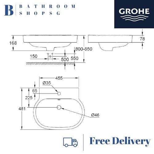 Grohe Eurocosmo Counter Top Basin 60 Alpine White 39291000 with Grohe Eurosmart Single-lever basin mixer S-Size 23922003