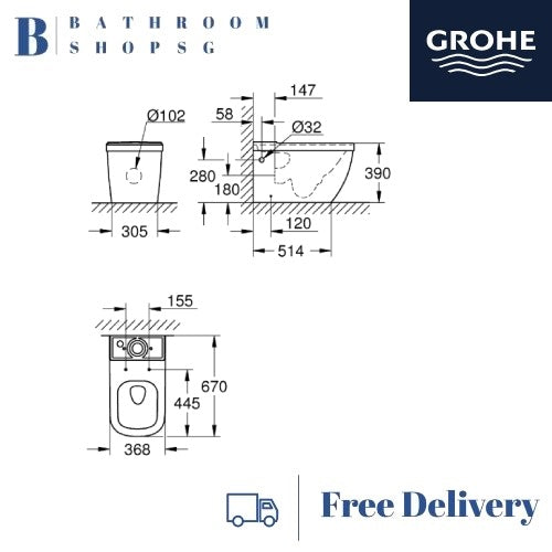 Grohe Euro Ceramic Floor Standing Toilet WC Set New 39338000+39330002+39332000