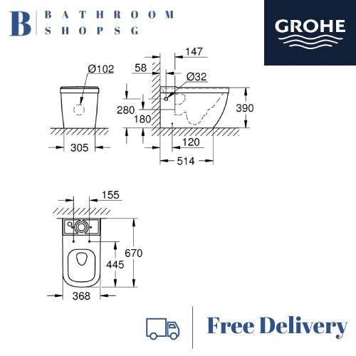 Grohe Euro Ceramic Floor Standing Toilet WC Set New 3933800H+39330002+39332000