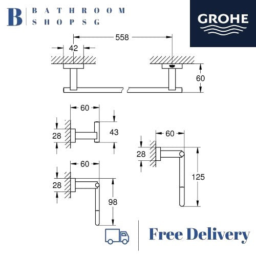 Grohe 40778001 Essentials Cube 4-in-1 Master Bathroom Accessories Set | Grohe Towel Rail | Paper Holder