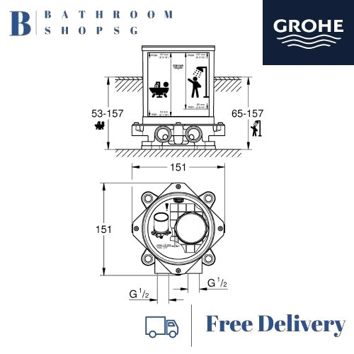 Grohe Rough-in Set 1/2" 45984001 | Concealed Body for Floor Mounted Bath and Shower Mixer