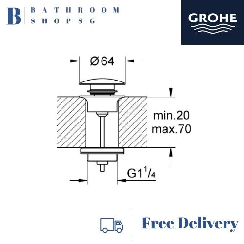 Grohe 65807000 Waste Set With Push-open Plug for Bathroom Basin