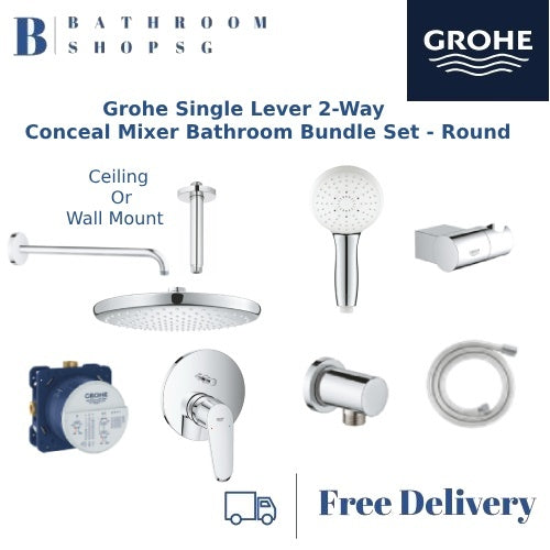 Grohe Single Lever 2-Way Conceal Mixer Bathroom Bundle Set - Round | Grohe 35600000 24056002