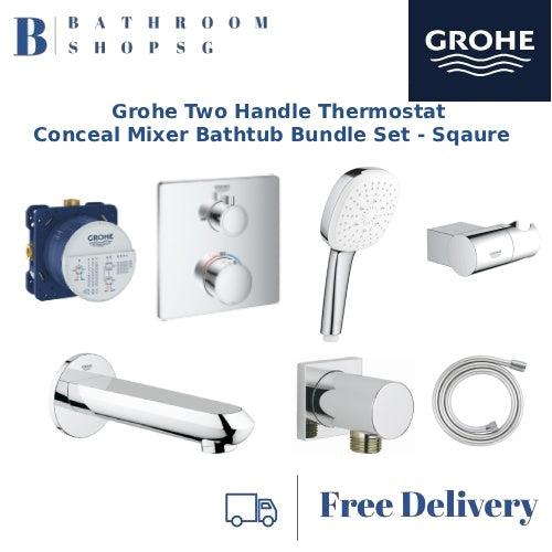 Grohe Two Handle Thermostat Concealed Bathtub Mixer Bundle Set - Square | Grohe 35600 24080000