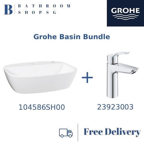 Grohe Bau Vessel Square Basin 104586S00 bundle with Grohe Eurosmart Basin Mixer 23923003