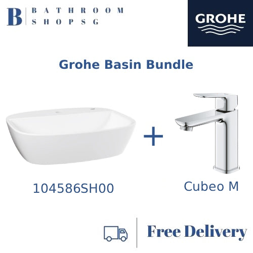 Grohe Bau Vessel Square Basin with Deck bundle Grohe Cubeo Basin Mixer 1017550000