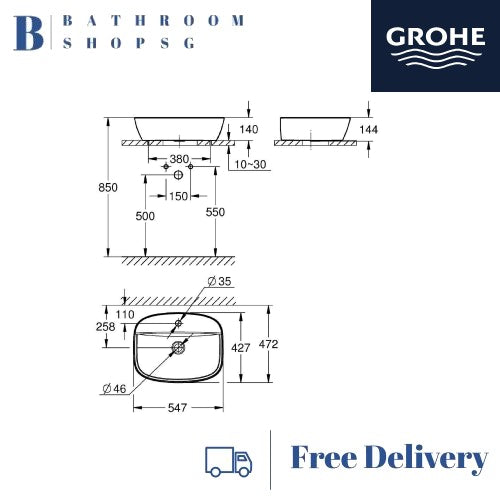 Grohe Bau Vessel Square Basin with Deck bundle Grohe Cubeo Basin Mixer 1017550000
