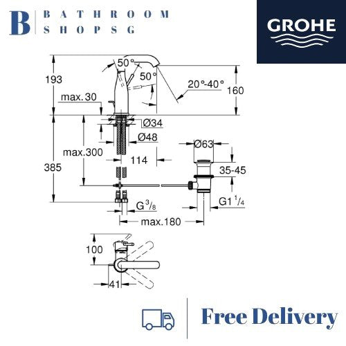 Grohe Essence Single-lever Basin Mixer M-size | Grohe Bathroom Faucet 23462001