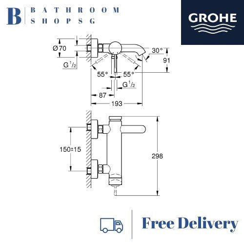 Grohe Essence Single-lever Exposed Bath Mixer | Grohe Bathroom Faucet 33624001 Chrome