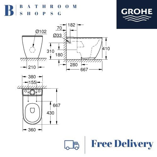 Grohe Essence Floor Standing Toilet Bowl Water Closet Set 3957200H+39579000+39577000