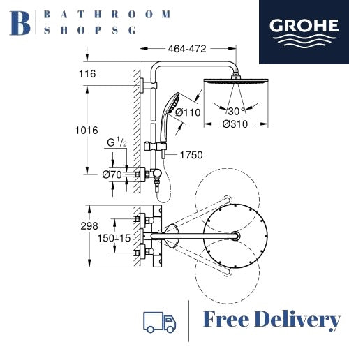 Grohe Euphoria 310 Rainshower system with Thermostatic Shower Mixer 26075DL0 Brushed Warm Sunset