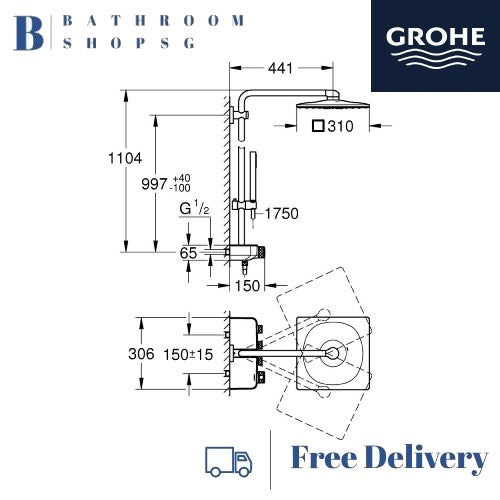 Grohe Euphoria SmartControl 310 Cube Rainshower system with Thermostatic Mixer 26508A00 Hard Graphite