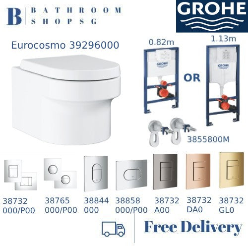 Grohe Eurocosmo 39296000 Wall Hung Toilet Bundle with Rapid SL Wall Bracket Cistern & Flush Plate