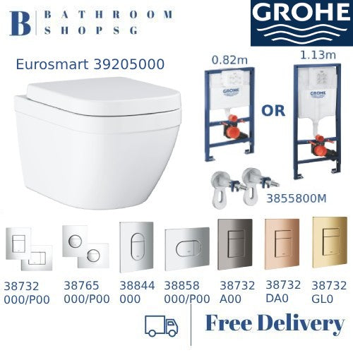 Grohe Eurosmart Wall Hung Toilet Bundle 39205000 | Grohe Rapid SL Wall Bracket Cistern Flush Plate