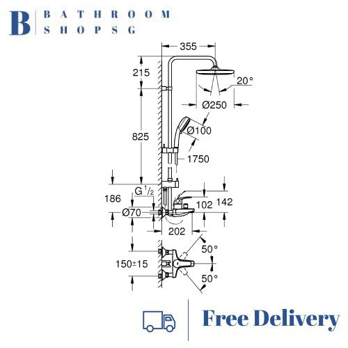 Grohe Tempesta Cosmopolitan 250 Rainshower system with Bath Mixer 26674000