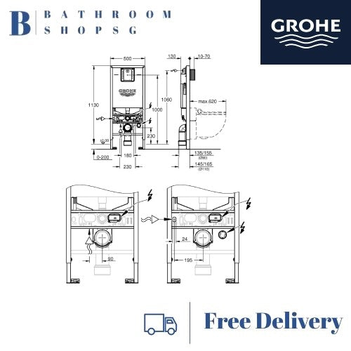 Grohe Rapid SLX Element for WC 1.13m installation ht with Integrated Socket &Shower Toilet 39596000