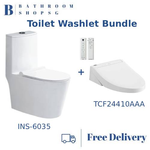Inspire INS-6035RA Rimless Tornado Flush One Piece Toilet Bowl bundle with TOTO WashletTCF24410AAA Electric Bidet Seat