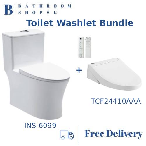 Inspire INS-6099RA Rimless Tornado Flush One Piece Toilet Bowl bundle with TOTO WashletTCF24410AAA Electric Bidet Seat