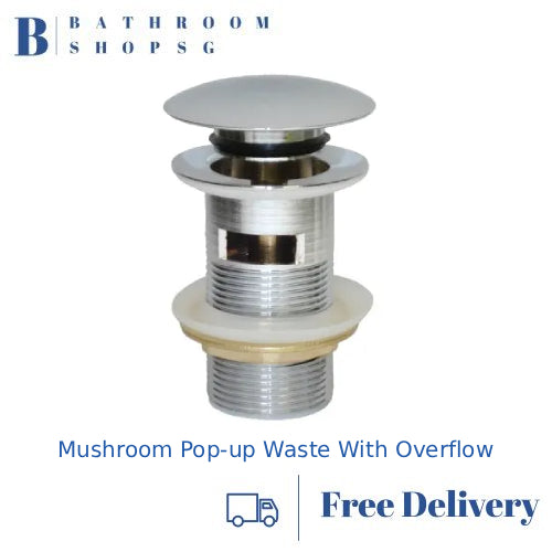 Mushroom 40mm Chrome Pop-up Waste Set with Overflow for Bathroom Basin